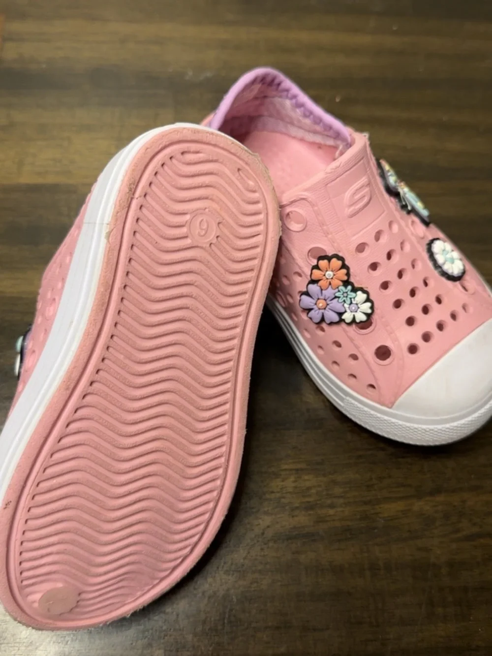 Skechers Girls' Pink Slip-On Water Shoes with Butterfly & Flower Charms